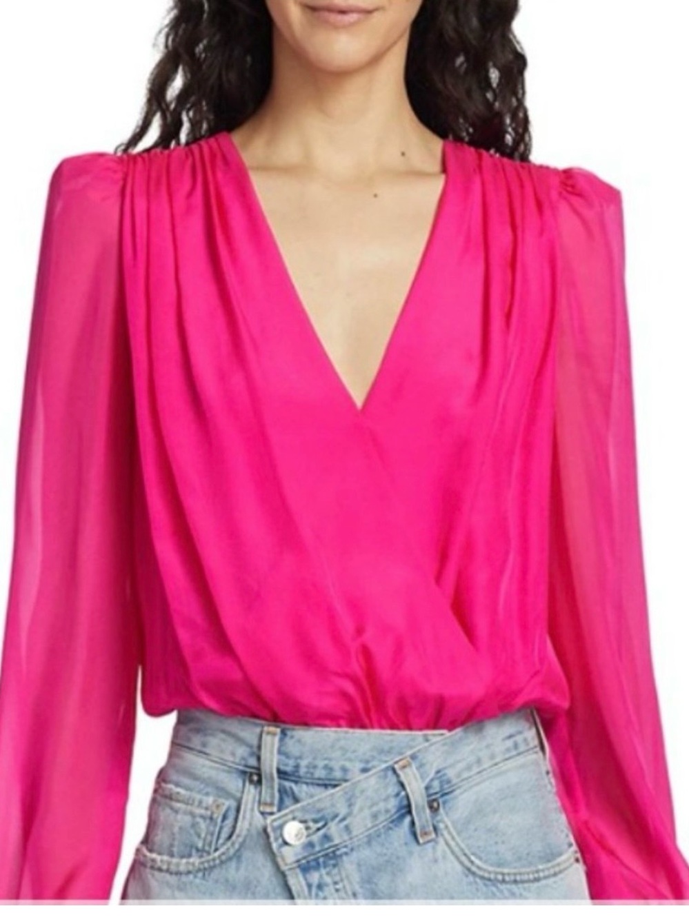 Cami NYC Isa Silk Chiffon Surplice Bodysuit size Small